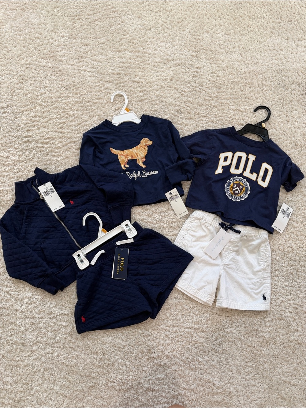 Ralph Lauren Navy Kids Polo & Graphic Tee Set with White Shorts LOT 2T/3T